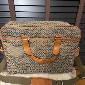 Coach Signature Tan and Brown Briefcase